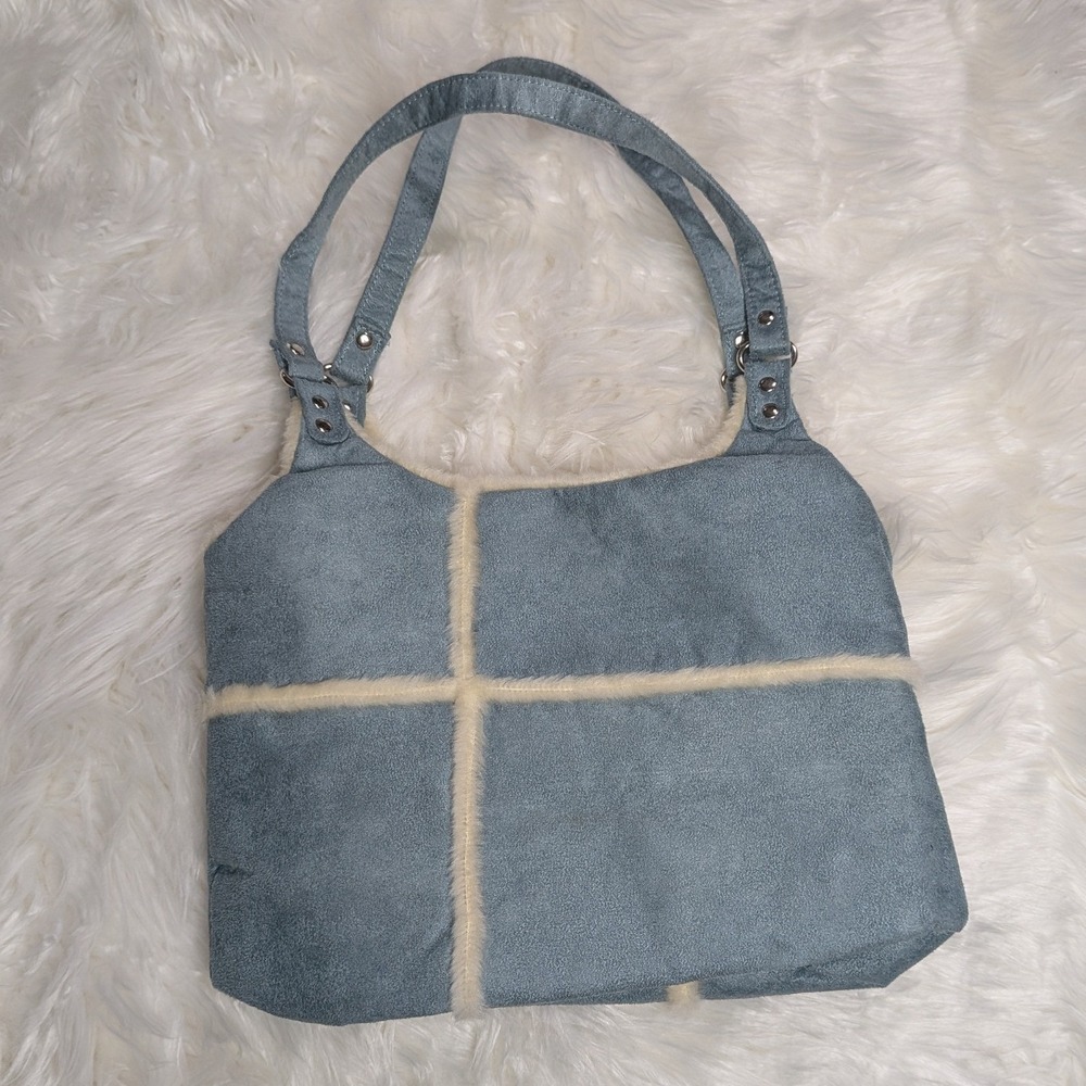 Y2K Blue Faux Suede Faux Fur Trim Avon 2005 Shoulder Bag Vintage Hobo‎ McBling